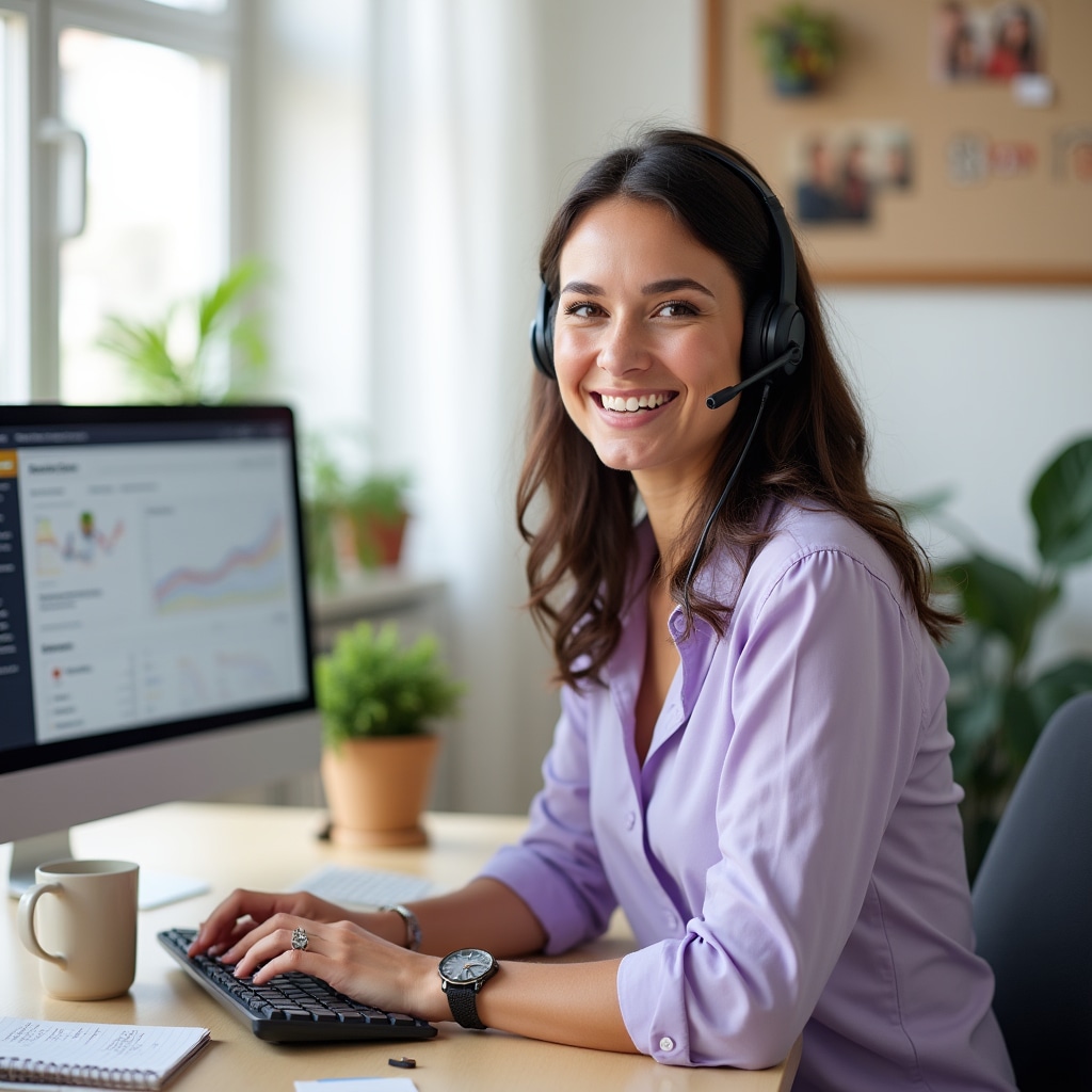 Friendly customer service representative ready to answer questions about solar monitoring systems