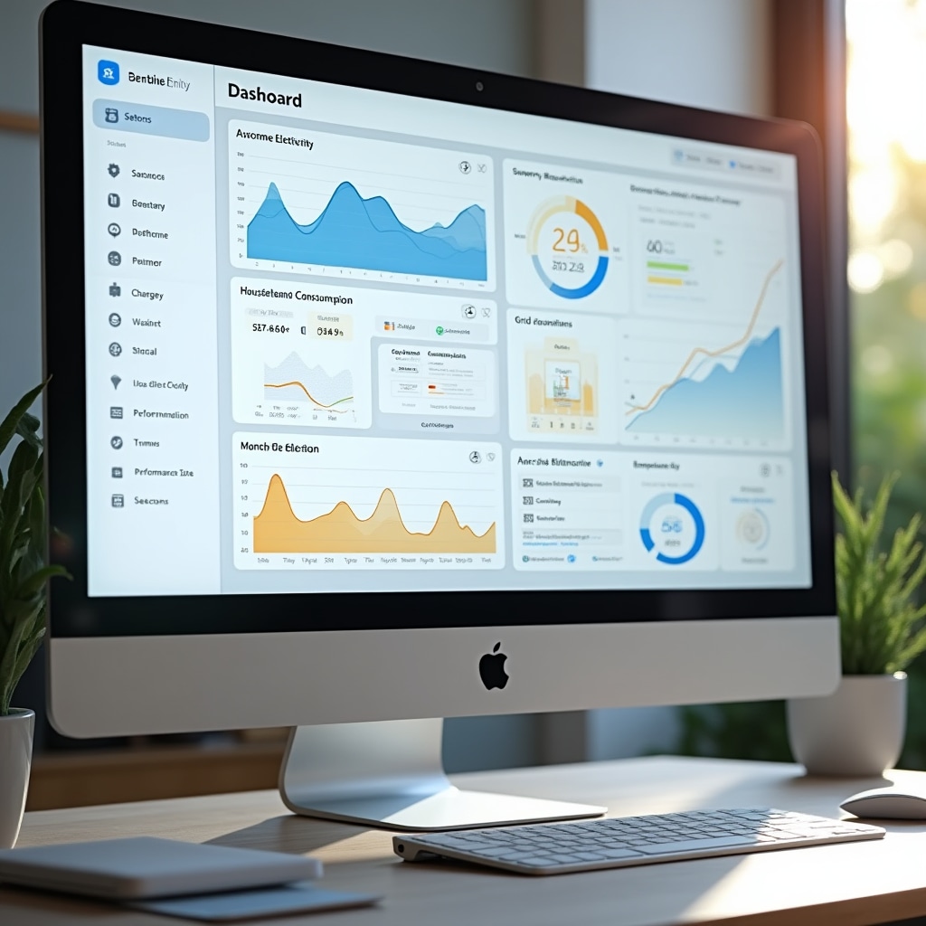 Computer screen displaying detailed energy production and consumption data analysis graphs